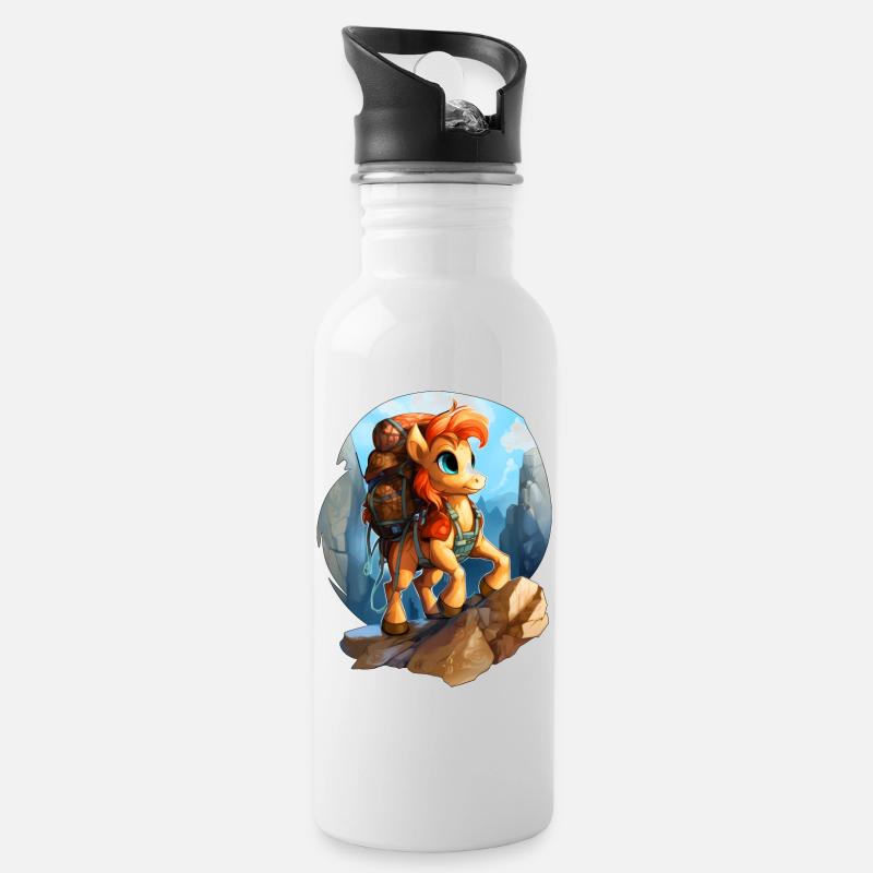 Ponys Wandern / Bergsteiger Pony - Trinkflasche mit integriertem Trinkhalm - Weiß