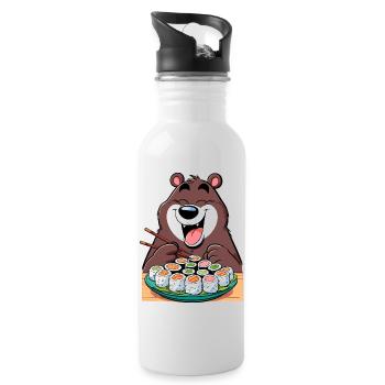 Sushi Bear Happy Maki Cartoon Gift - Water bottle with straw - white - Right