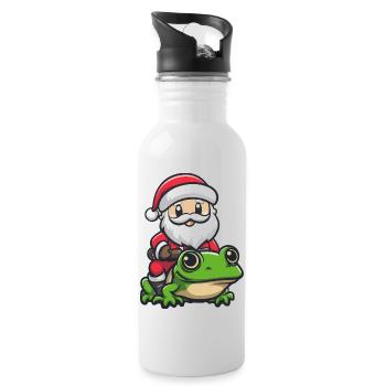 grenouille Père Noël dessin animé - Gourde avec paille intégrée - blanc - Droite