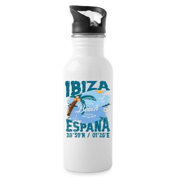 Vintage Design Beach Ibiza Spain - Water bottle with straw - white - Right