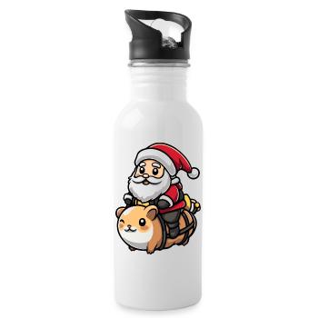 Hamster Santa Claus Cartoon - Water bottle with straw - white - Right