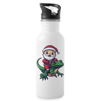Lézard Père Noël Dessin animé - Gourde avec paille intégrée - blanc - Droite