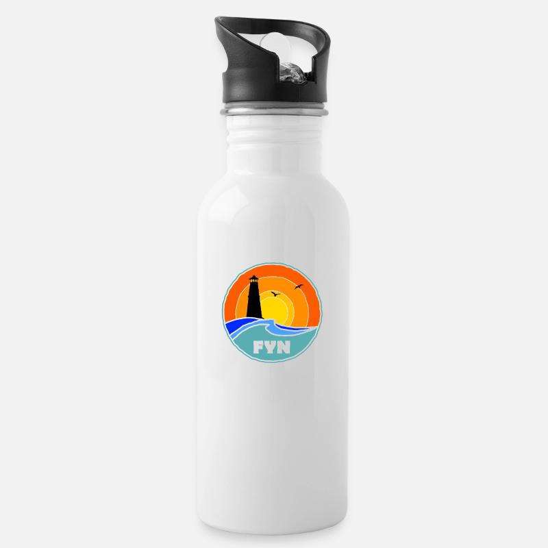 Fyn Leuchtturm Dänemark - Trinkflasche mit integriertem Trinkhalm - Weiß