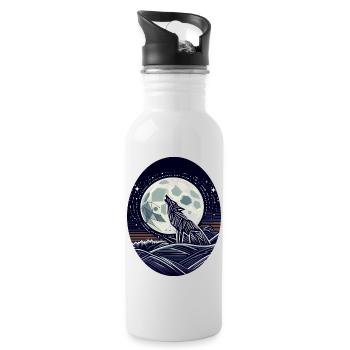 Geometrischer Wolf und Vollmond - Trinkflasche mit integriertem Trinkhalm - Weiß - Rechts