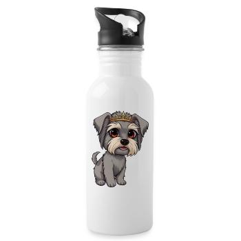 Tibetan Terrier - Gray Dog with Crown Cartoon - Water bottle with straw - white - Right