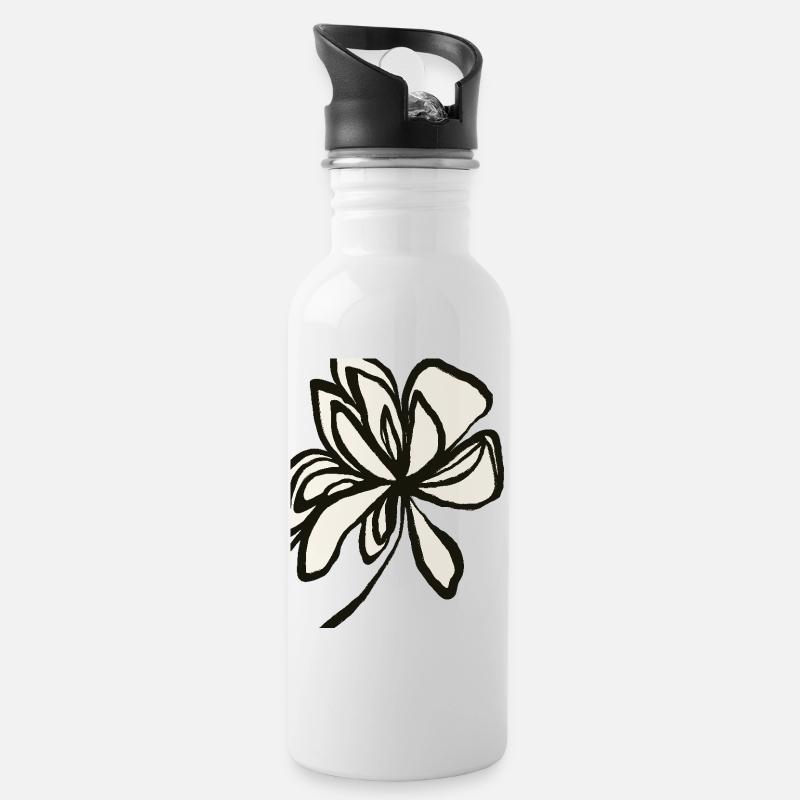 Blumige Schlichtheit - zeitloses Design - Trinkflasche mit integriertem Trinkhalm - Weiß