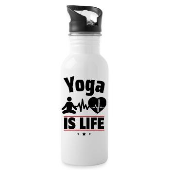 Yoga ist das Leben - Trinkflasche mit integriertem Trinkhalm - Weiß - Rechts