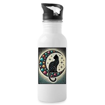 Schwarze Katze Luna - Trinkflasche mit integriertem Trinkhalm - Weiß - Rechts