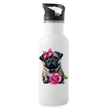 Pug Dog - Water bottle with straw - white - Right