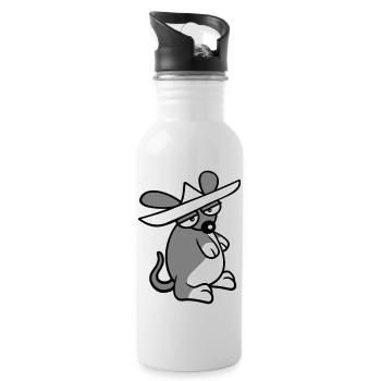 Maus großer Hut Sombrero Traurig Müde Gelangweilt - Trinkflasche mit integriertem Trinkhalm - Weiß - Rechts