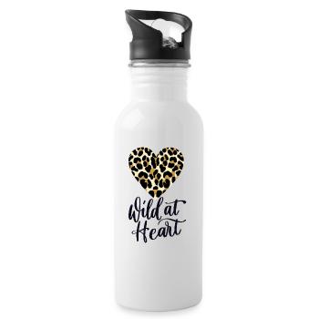 Wild at Heart. Leopard print - Water bottle with straw - white - Right
