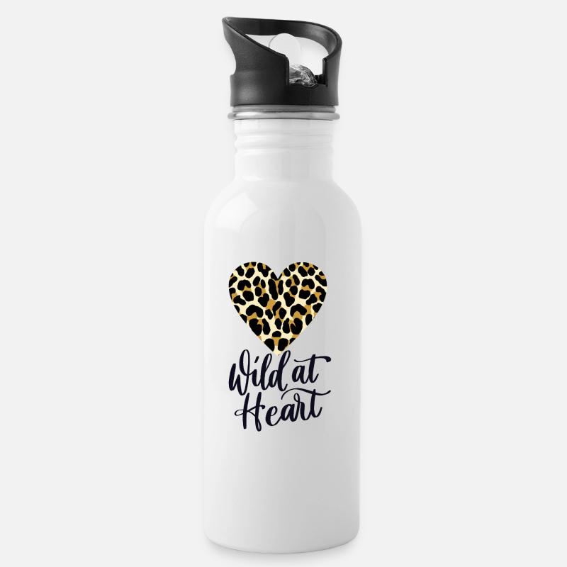 Wild at Heart. Leoparden-Print - Trinkflasche mit integriertem Trinkhalm - Weiß