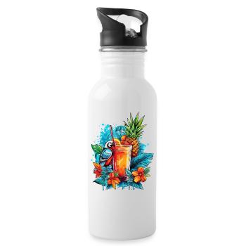 Sommer Cocktail Ananas Papagei Blumen Urlaub Kunst - Trinkflasche mit integriertem Trinkhalm - Weiß - Rechts