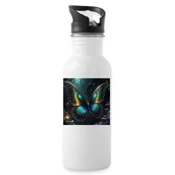 Schmetterling - Trinkflasche mit integriertem Trinkhalm - Weiß - Rechts