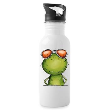 Cooler Frosch Mit Brille - Trinkflasche mit integriertem Trinkhalm - Weiß - Rechts