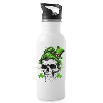 crâne de la Saint-Patrick avec des cheveux verts - Gourde avec paille intégrée - blanc - Droite