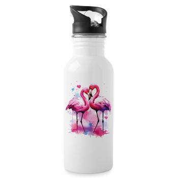 Flamingo Liebe Herz Vogel Exotisch Sommer Rosa - Trinkflasche mit integriertem Trinkhalm - Weiß - Rechts