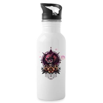 The Steampunk Owl: Keeper of Secrets. - Water bottle with straw - white - Right