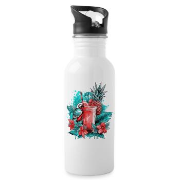 Sommer Cocktail Ananas Papagei Blumen Urlaub Kunst - Trinkflasche mit integriertem Trinkhalm - Weiß - Rechts