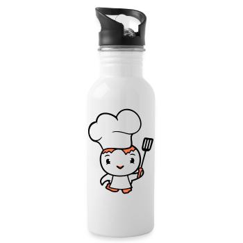 Bird Chef Hat Duck Delicious Hunger Food Cute - Water bottle with straw - white - Right