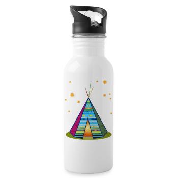 Buntes Tipi-Zelt – Fantasievolles Muster - Trinkflasche mit integriertem Trinkhalm - Weiß - Rechts