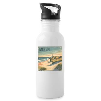 Amrum Nordsee Strand - Trinkflasche mit integriertem Trinkhalm - Weiß - Rechts