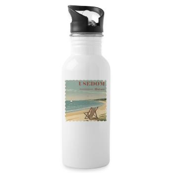 Usedom Ostsee Strand Sonne Segelboot - Trinkflasche mit integriertem Trinkhalm - Weiß - Rechts