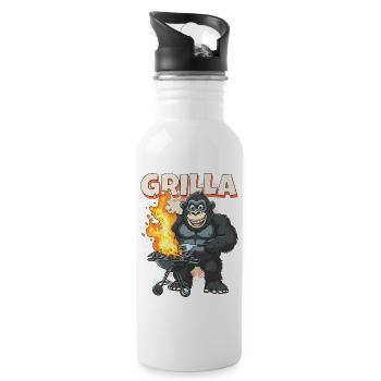 Grillen Grilla Griller Gorilla BBQ Spruch Lustig - Trinkflasche mit integriertem Trinkhalm - Weiß - Rechts
