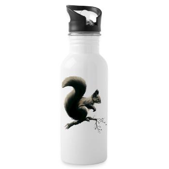 Squirrel on branch - Water bottle with straw - white - Right