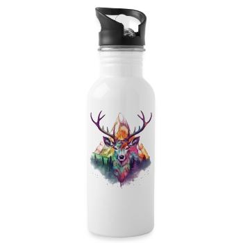 Deer Deer Antlers Animal Nature Forest Wilderness Mountains - Water bottle with straw - white - Right