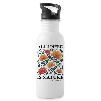 Stilisiertes Blumenmuster "All I need is Nature" - Trinkflasche mit integriertem Trinkhalm - Weiß - Rechts
