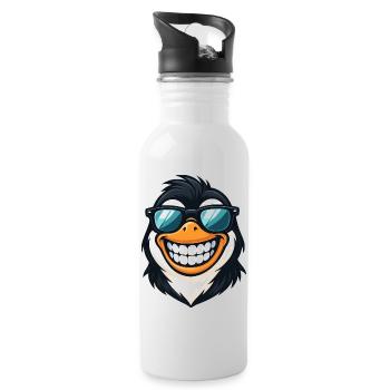Cool Penguin Sunglasses Summer Grin Fun - Water bottle with straw - white - Right