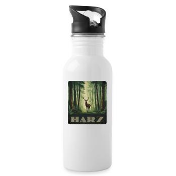 Harz Wald und Hirsch - Trinkflasche mit integriertem Trinkhalm - Weiß - Rechts