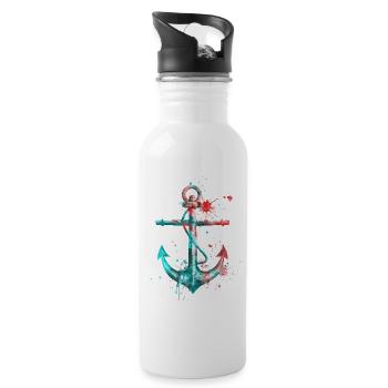 Anker Aquarell Splash Bunt Kunst Matrose Seemann - Trinkflasche mit integriertem Trinkhalm - Weiß - Rechts