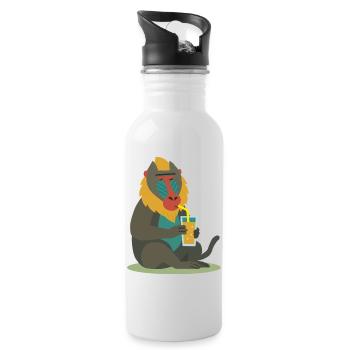colorful mandrill enjoying a glass of juice in a relaxed manner - Water bottle with straw - white - Right