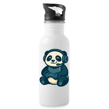 Panda Gamer Geek Gaming - Water bottle with straw - white - Right