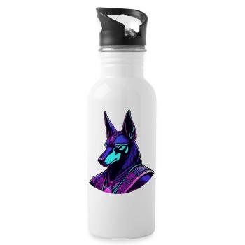 Futuristic Anubis in neon look - Water bottle with straw - white - Right