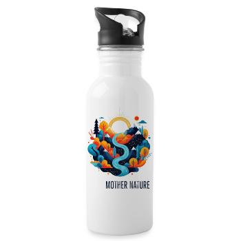 Mother Nature | Colourful landscape in the flat - Water bottle with straw - white - Right