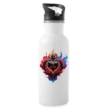 Ein flammendes Herz, das Feuer der Liebe. - Trinkflasche mit integriertem Trinkhalm - Weiß - Rechts
