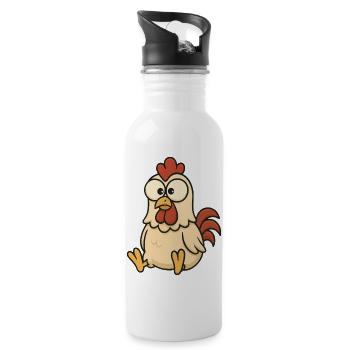 Süßes verwirrtes Huhn Cartoon mit Kulleraugen  - Trinkflasche mit integriertem Trinkhalm - Weiß - Rechts