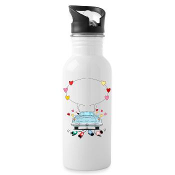 Voiture de mariage avec bulle de dialogue en turquoise - Gourde avec paille intégrée - blanc - Droite