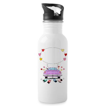 Voiture de mariage avec bulle de dialogue en rose - Gourde avec paille intégrée - blanc - Droite