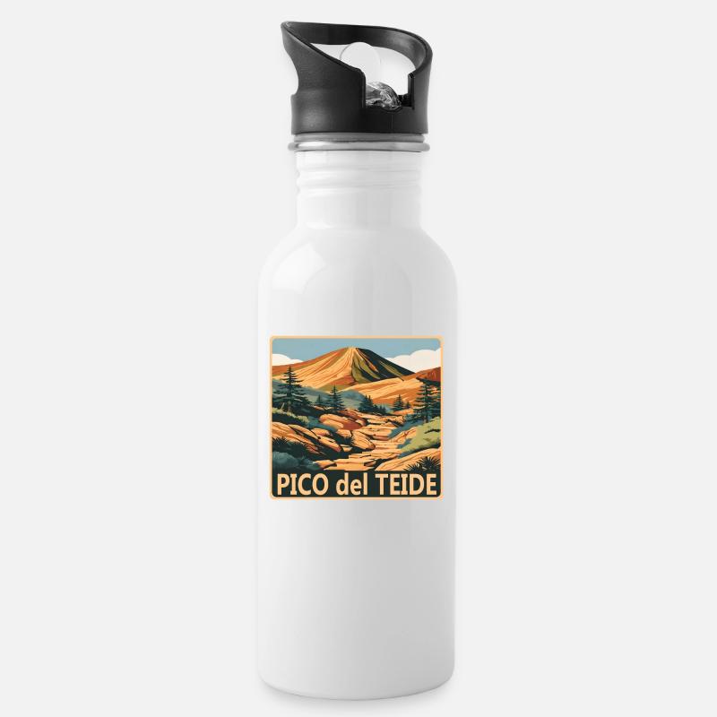 Pico del Teide Tenerife - Water bottle with straw - white