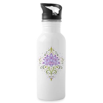 Ornamental Lotus Flower in Violet & Green - Water bottle with straw - white - Right