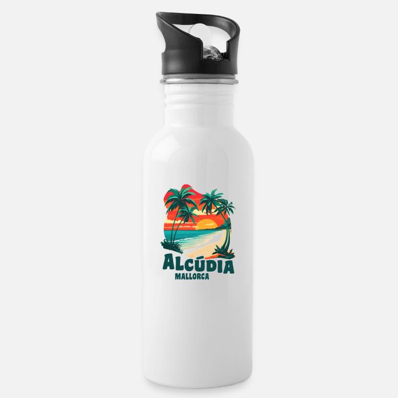 Alcudia Mallorca - Trinkflasche mit integriertem Trinkhalm - Weiß