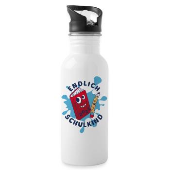 Endlich Schulkind 2025 - Geschenk zur Einschulung - Trinkflasche mit integriertem Trinkhalm - Weiß - Rechts
