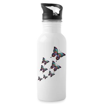 Bunte Schmetterlinge. - Trinkflasche mit integriertem Trinkhalm - Weiß - Rechts