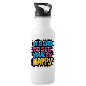 Buntes trauriges bis glückliches Ex-Meme-Design - Trinkflasche mit integriertem Trinkhalm - Weiß - Rechts