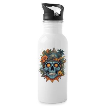 Futuristic skull with nature motifs - Water bottle with straw - white - Right