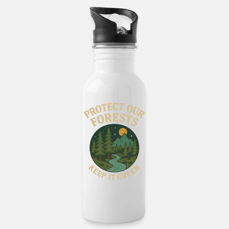 Protection de la forêt motif nature - Gourde avec paille intégrée - blanc